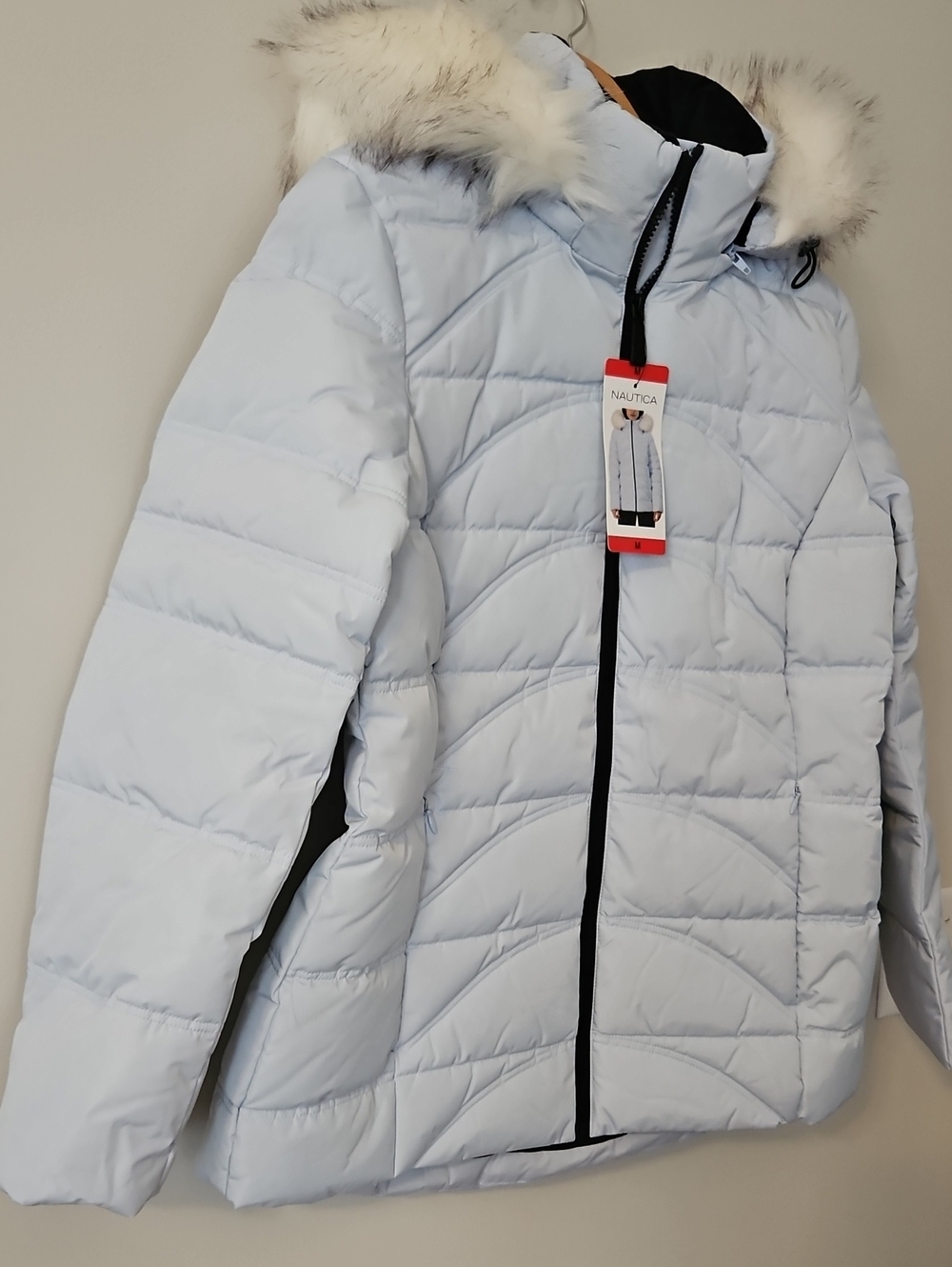 NEW! Nautica Light Blue Hooded Water Resistant Puffer Coat Size M - Picture 4 of 11